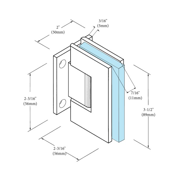 CGEN574, 5 Degree Pre-Set, Wall Mount Short Back Plate Hinge for Frameless Shower Door